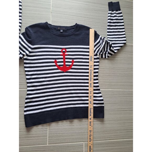 Brooks Brothers Nautical Black & White Striped Sweater Red Anchor Womens Med - Picture 3 of 10